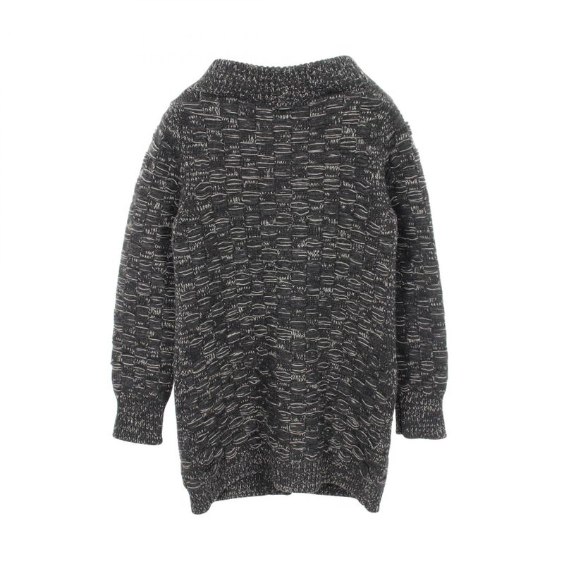 Chanel CC Logo Button Knit Cashmere Coat Gray White