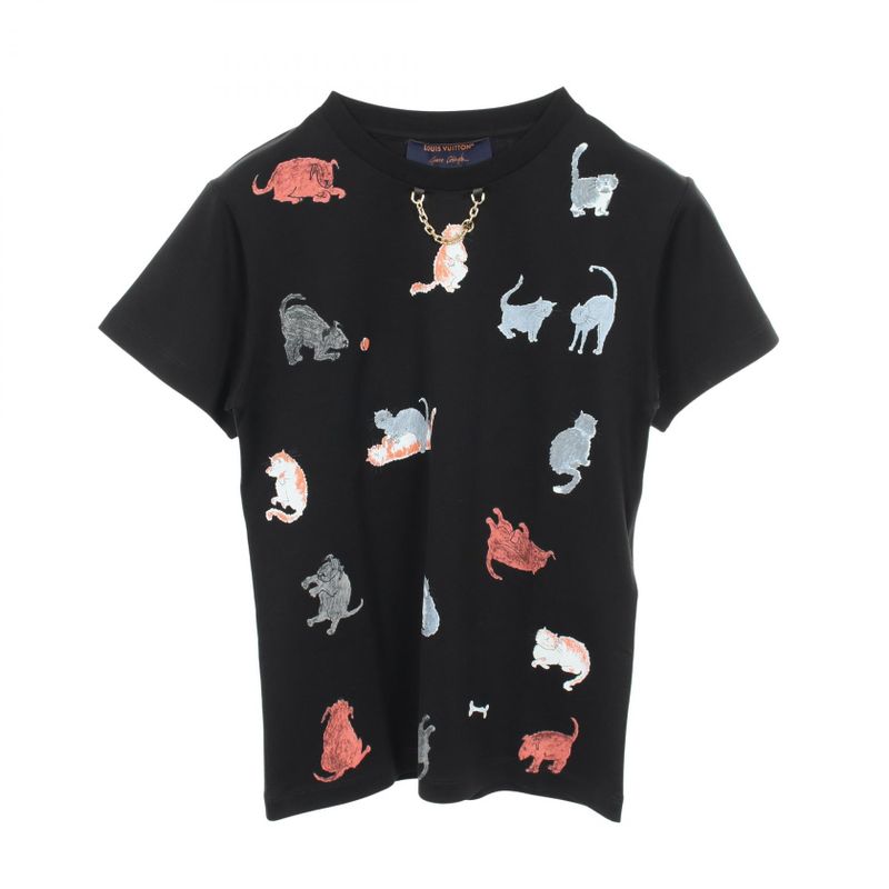 Louis Vuitton Short Sleeve T-Shirt Cat and Dog Uol Cotton Black Multicolor