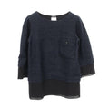 Chanel CC Logo Button Fabric Cashmere Top Shirt Navy Black