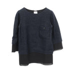 Chanel CC Logo Button Fabric Cashmere Top Shirt Navy Black