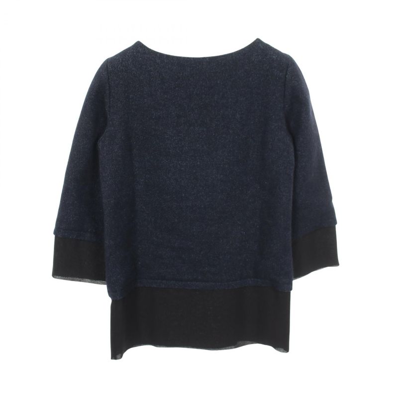 Chanel CC Logo Button Fabric Cashmere Top Shirt Navy Black
