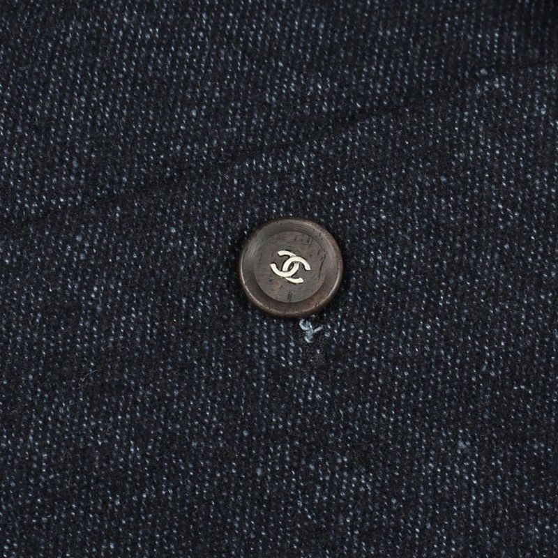 Chanel CC Logo Button Fabric Cashmere Top Shirt Navy Black