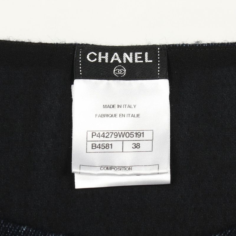 Chanel CC Logo Button Fabric Cashmere Top Shirt Navy Black