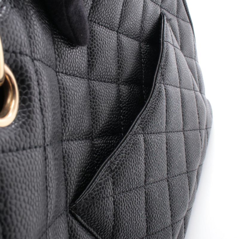Chanel Tote Quilted Petite Shopping PST Black Leather Calf Chain