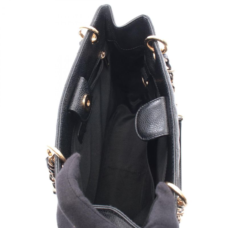 Chanel Tote Quilted Petite Shopping PST Black Leather Calf Chain
