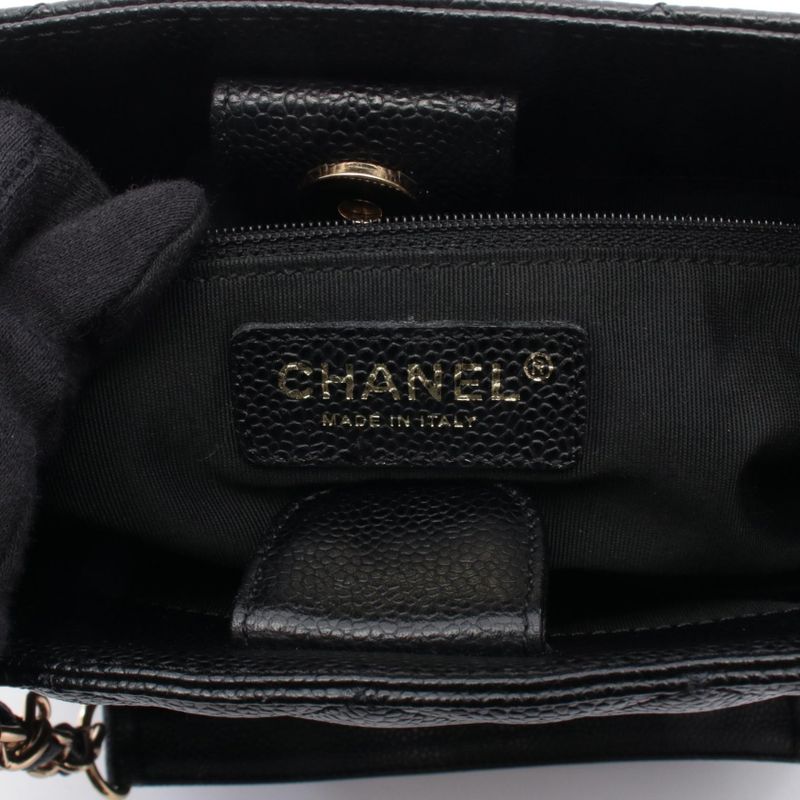 Chanel Tote Quilted Petite Shopping PST Black Leather Calf Chain