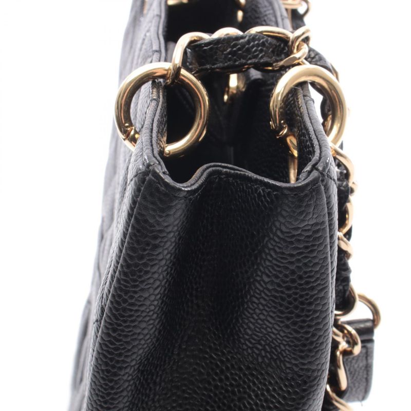 Chanel Tote Quilted Petite Shopping PST Black Leather Calf Chain