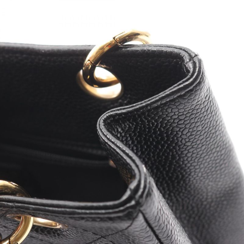 Chanel Tote Quilted Petite Shopping PST Black Leather Calf Chain