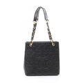 Chanel Tote Quilted Petite Shopping PST Black Leather Calf Chain
