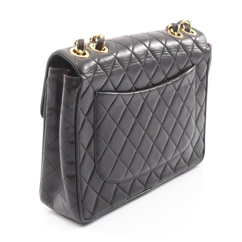 Chanel Shoulder Bag Big Quilted 30 Single Flap Black Lambskin