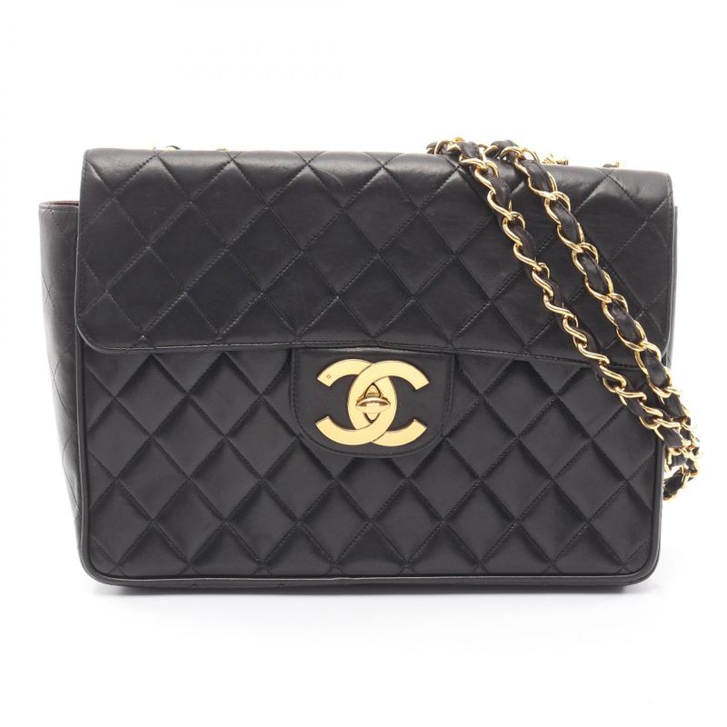 Chanel Shoulder Bag Big Quilted 30 Single Flap Black Lambskin