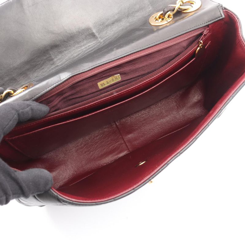 Chanel Shoulder Bag Big Quilted 30 Single Flap Black Lambskin