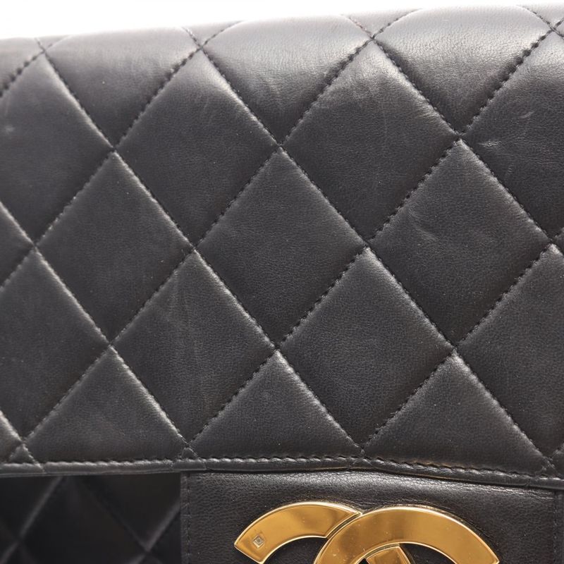 Chanel Shoulder Bag Big Quilted 30 Single Flap Black Lambskin