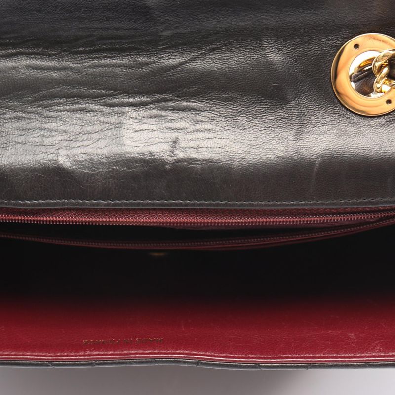 Chanel Shoulder Bag Big Quilted 30 Single Flap Black Lambskin