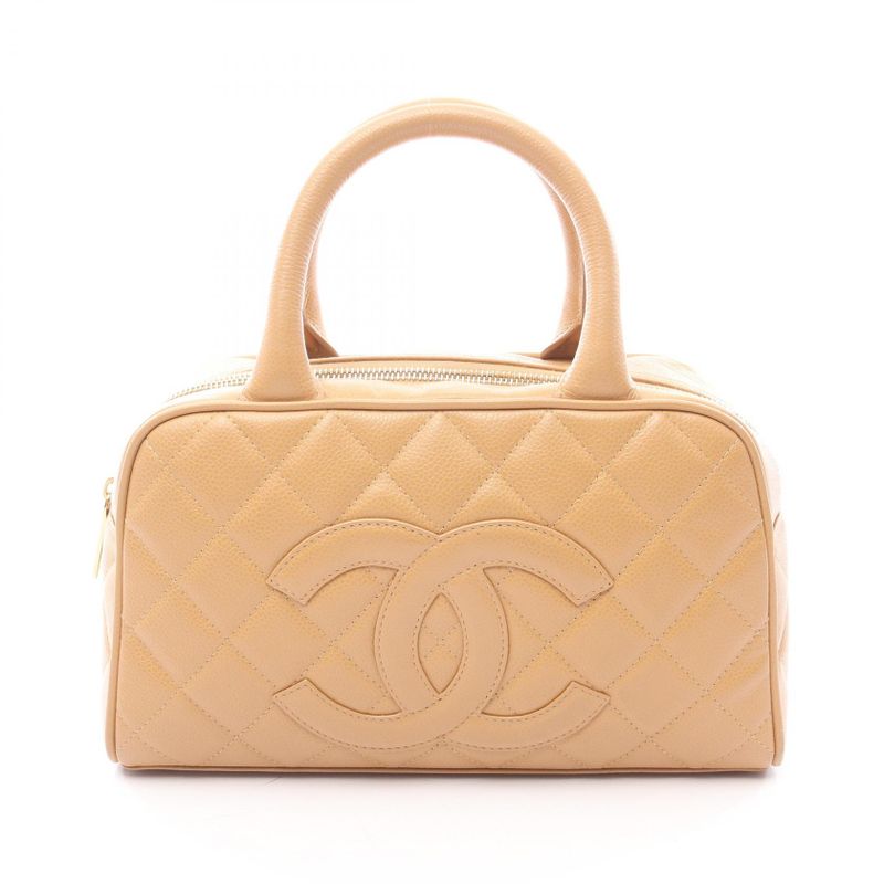 Chanel Handbag Quilted Beige Leather Calf Coco