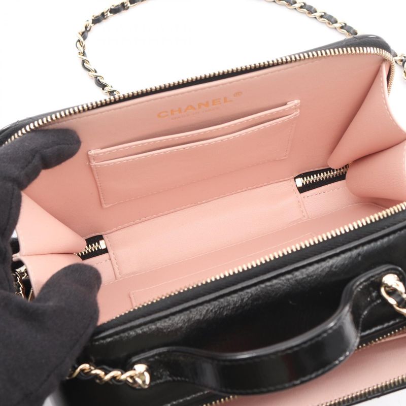 Chanel Shoulder Bag Quilted Vanity Black Leather 2-Way
