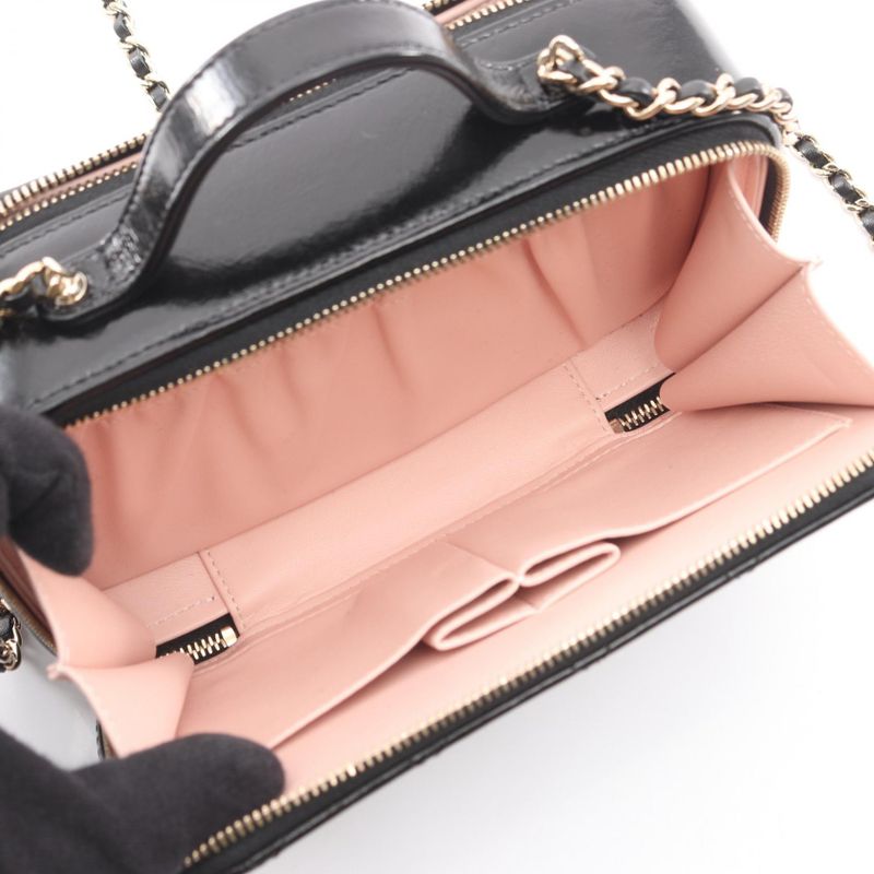 Chanel Shoulder Bag Quilted Vanity Black Leather 2-Way