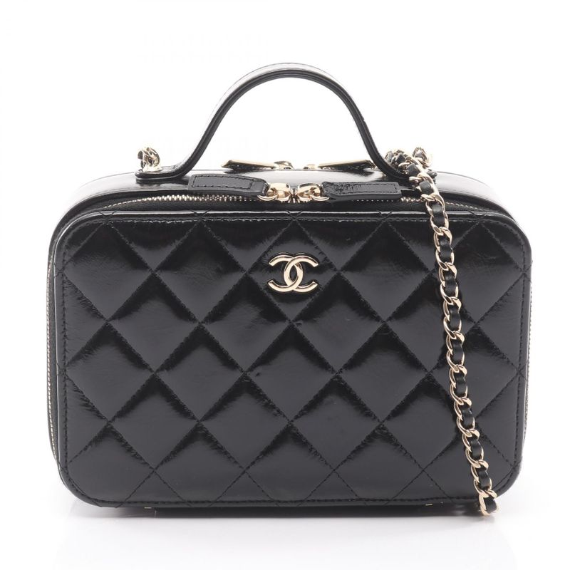 Chanel Shoulder Bag Quilted Vanity Black Leather 2-Way