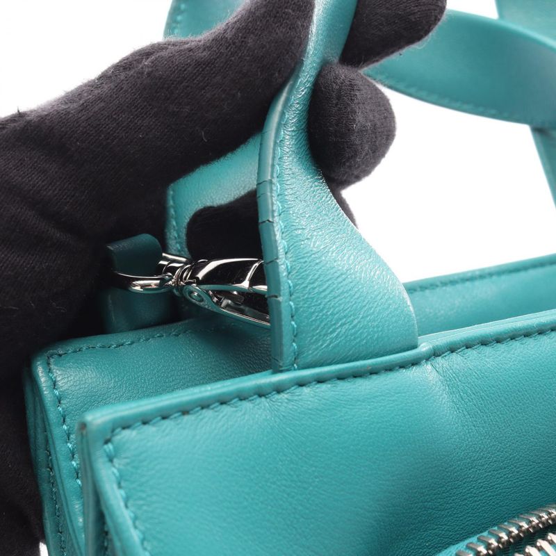Prada Handbag Nappa Blue Green Leather Triangle Logo 2-Way