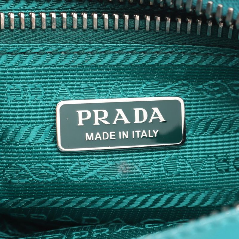 Prada Handbag Nappa Blue Green Leather Triangle Logo 2-Way