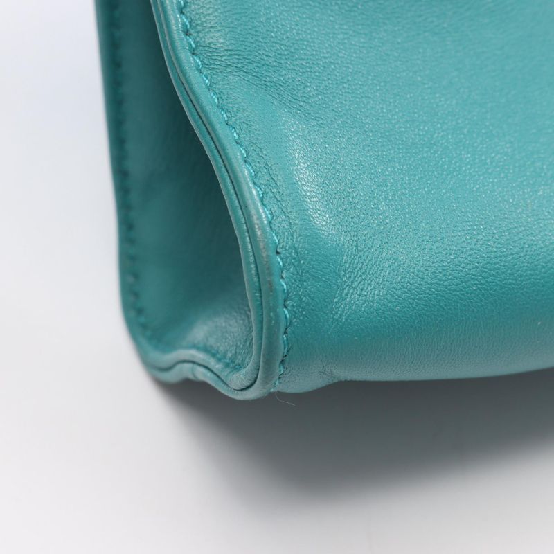 Prada Handbag Nappa Blue Green Leather Triangle Logo 2-Way
