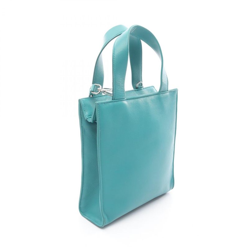 Prada Handbag Nappa Blue Green Leather Triangle Logo 2-Way