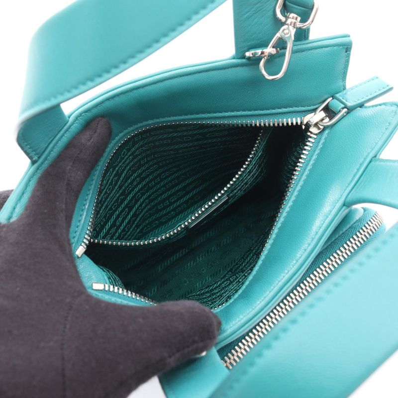 Prada Handbag Nappa Blue Green Leather Triangle Logo 2-Way