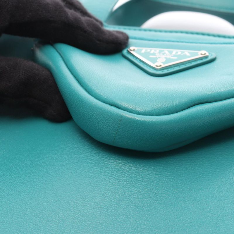 Prada Handbag Nappa Blue Green Leather Triangle Logo 2-Way