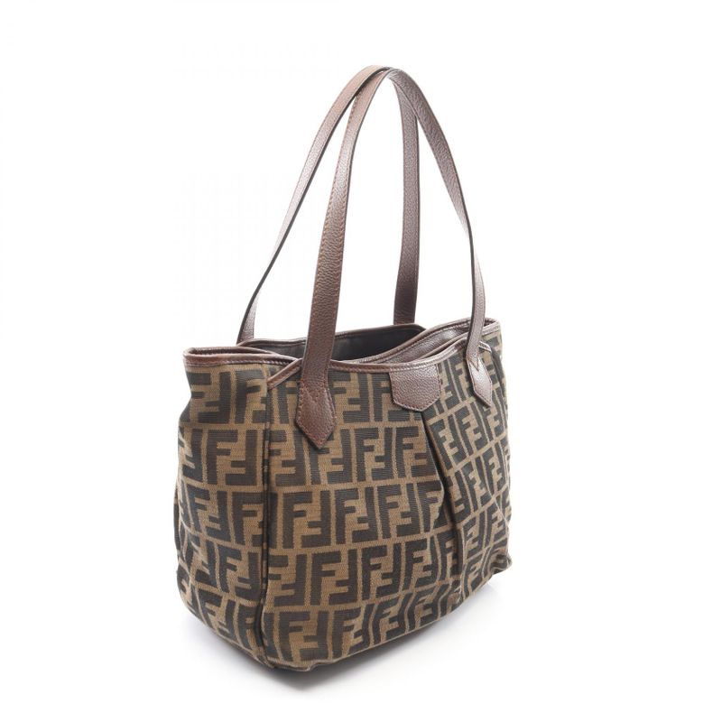 Fendi Tote Zucca Black Brown Canvas Leather