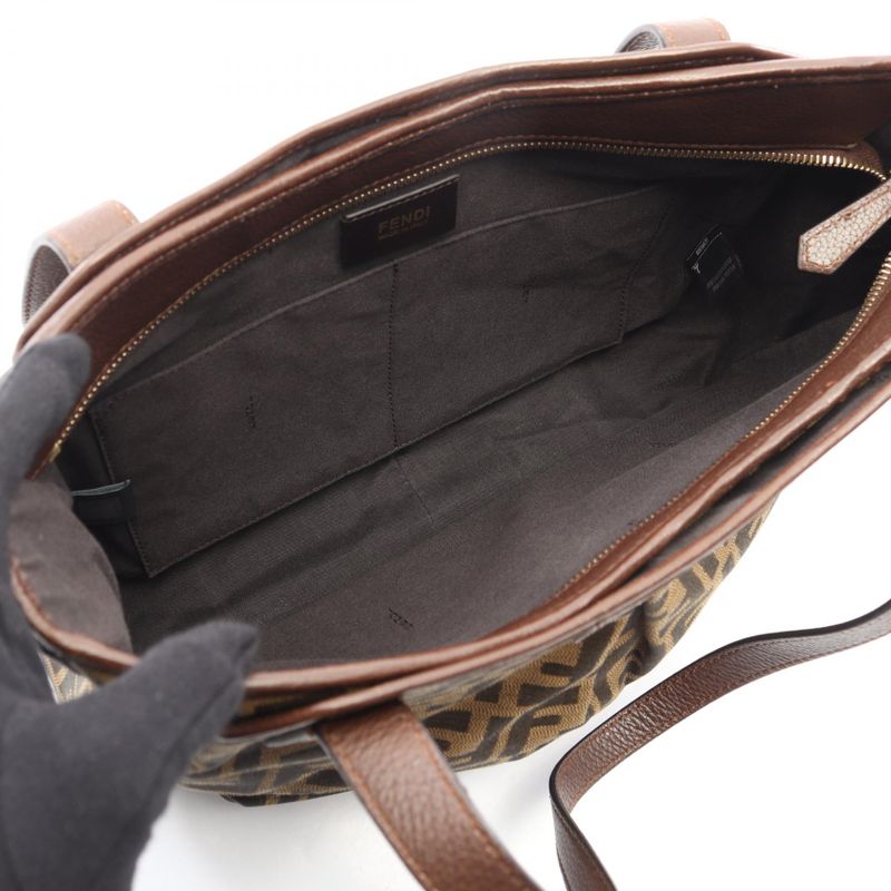 Fendi Tote Zucca Black Brown Canvas Leather