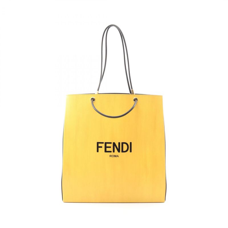 Fendi Tote Pack Shopping Yellow Leather Black
