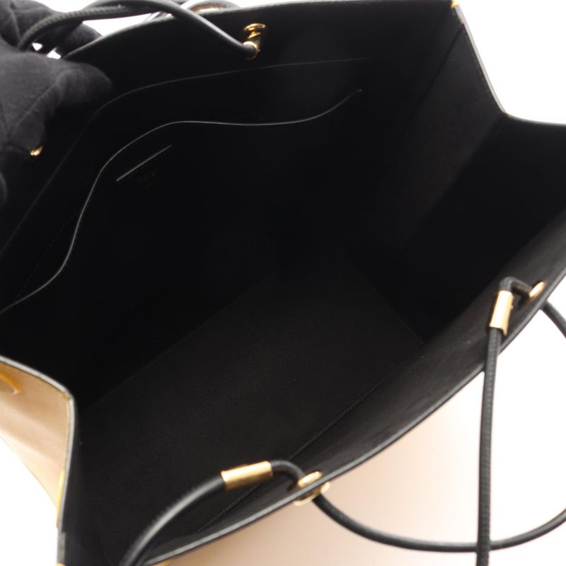 Fendi Tote Pack Shopping Yellow Leather Black