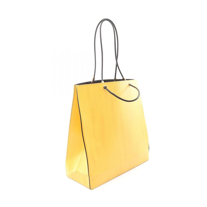 Fendi Tote Pack Shopping Yellow Leather Black