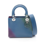 Dior Handbag Lady Dior Blue Green Purple Leather 2-Way Tote Blue Green