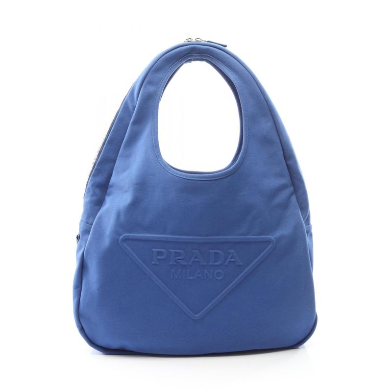 Prada Tote Canapa Blue Canvas Embossed Logo Hobo