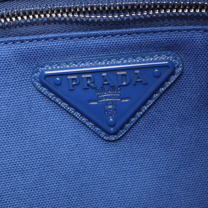 Prada Tote Canapa Blue Canvas Embossed Logo Hobo
