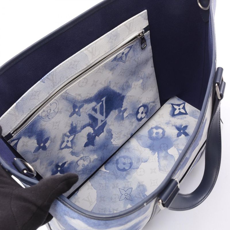 Louis Vuitton Tote Weekend GM Canvas Leather White Blue