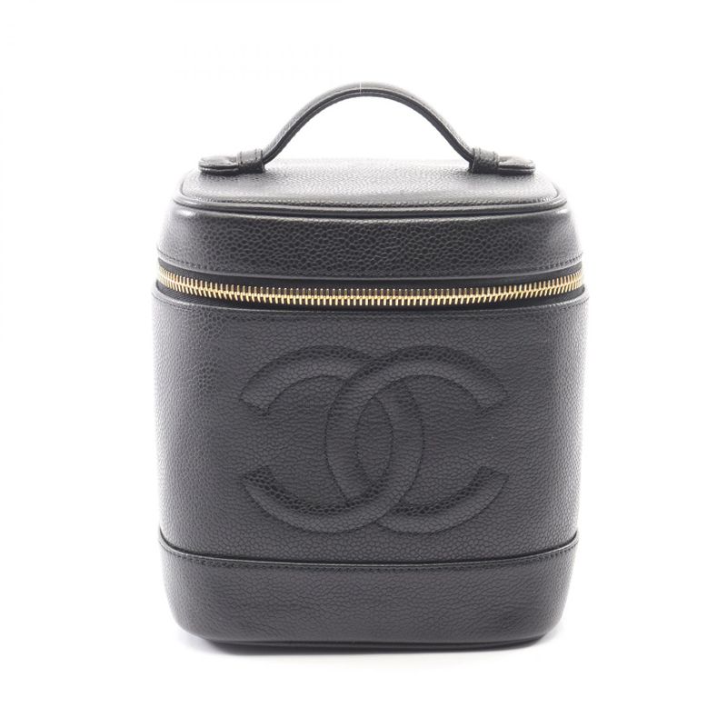 Chanel Handbag CC Logo Black Leather CC Vertical