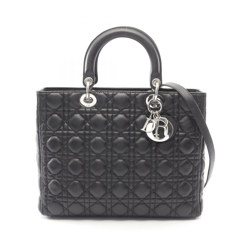 Dior Handbag Lady Dior Large Black Leather Lady Dior Cannage 2-Way Tote