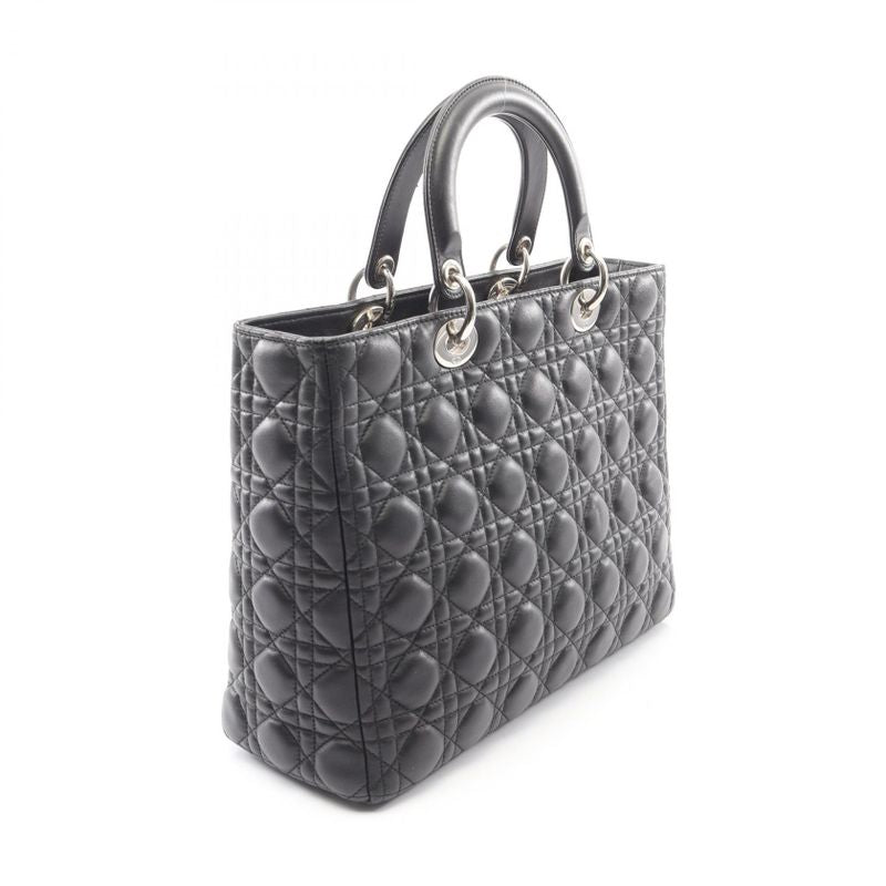 Dior Handbag Lady Dior Large Black Leather Lady Dior Cannage 2-Way Tote