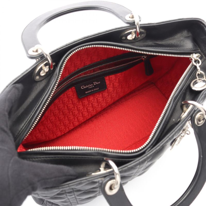 Dior Handbag Lady Dior Large Black Leather Lady Dior Cannage 2-Way Tote