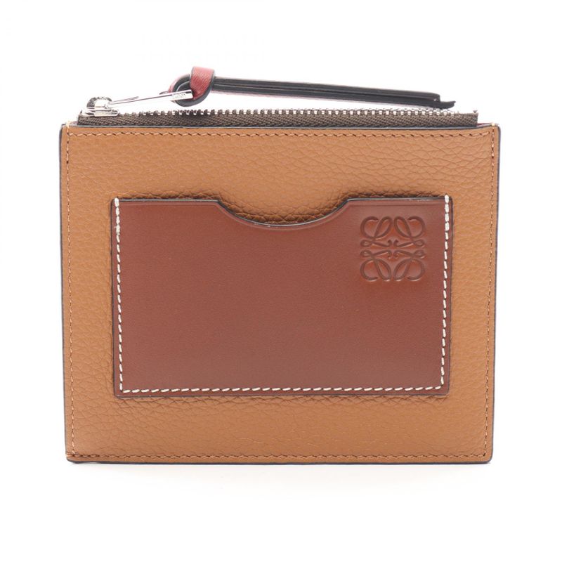 Loewe Coin Case Anagram Card Holder Large Brown Leather Square