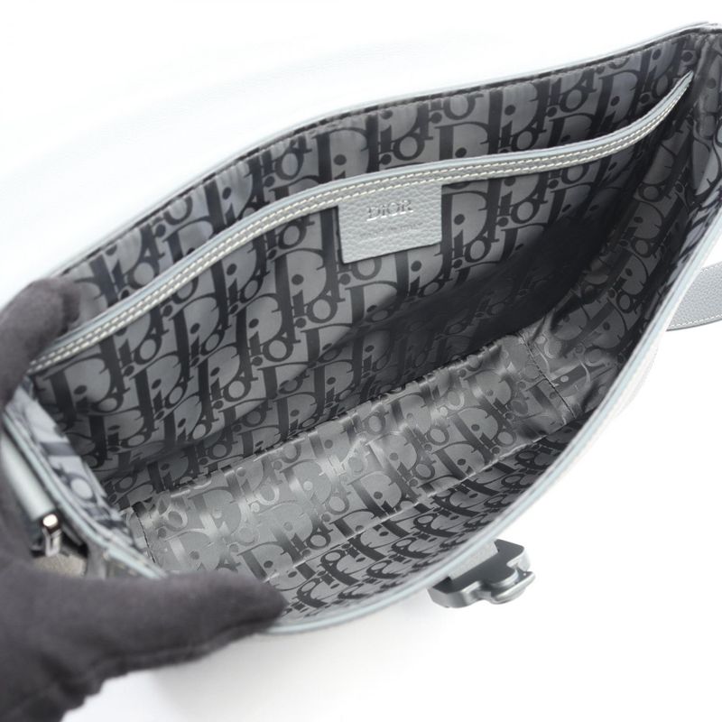 Dior Shoulder Bag Saddle Blue Gray Leather