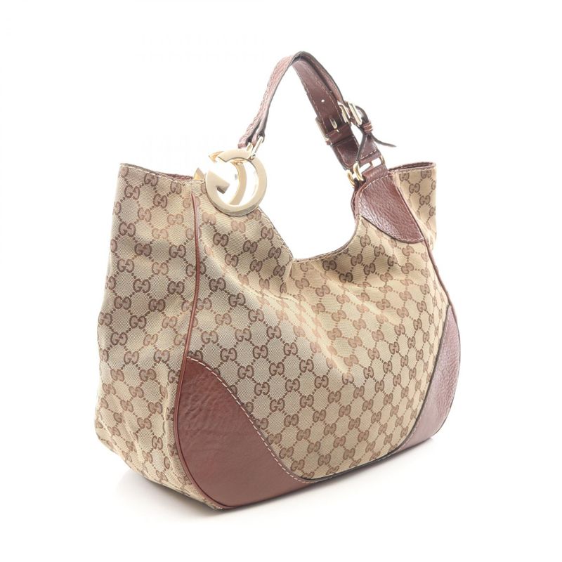 Gucci Shoulder Bag GG Canvas Beige Tote Brown
