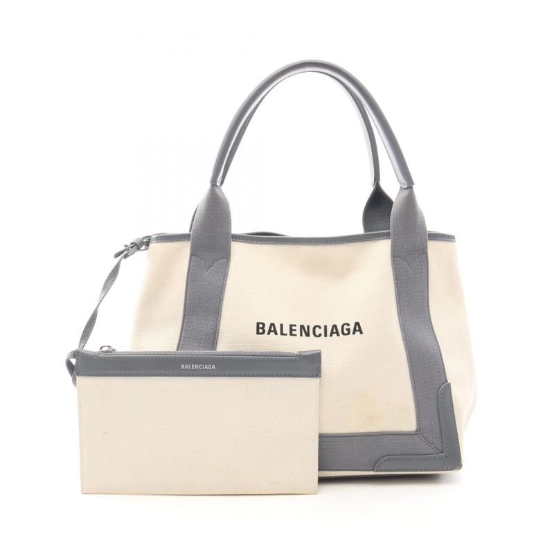 Balenciaga Tote Navy Cabas S Natural Gray Canvas Leather