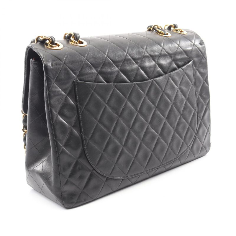 Chanel Shoulder Bag Big Quilted 34 Black Lambskin Big