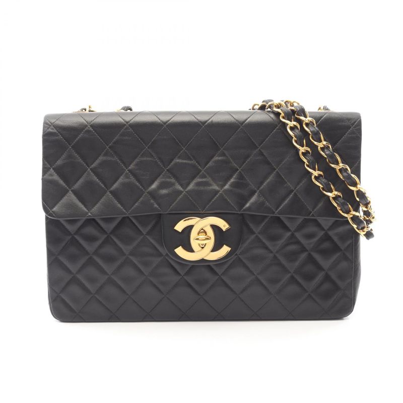 Chanel Shoulder Bag Big Quilted 34 Black Lambskin Big