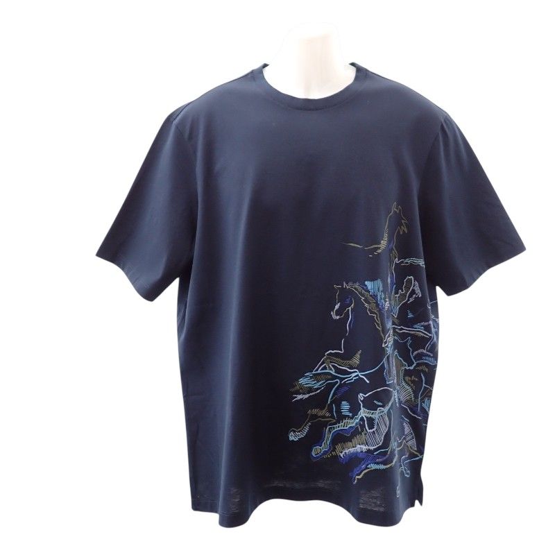 Hermes Cavalcade T-Shirt L Short Sleeve Cotton Navy Top Spring Summer
