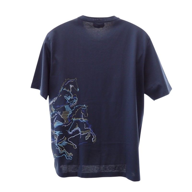 Hermes Cavalcade T-Shirt L Short Sleeve Cotton Navy Top Spring Summer