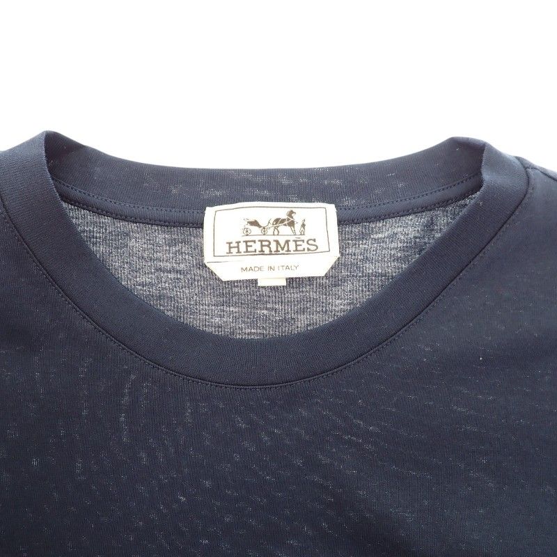 Hermes Cavalcade T-Shirt L Short Sleeve Cotton Navy Top Spring Summer